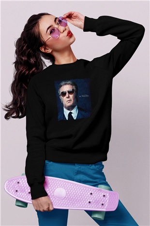 Unisex Al Pacino Baskılı Siyah Sweatshirt