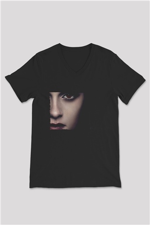Unisex Alacakaranlık Efsanesi (The Twilight Saga) Baskılı Siyah V Yaka T-shirt