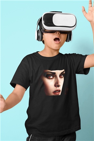 Unisex Alacakaranlık Efsanesi (The Twilight Saga) Baskılı Siyah Çocuk Tişört