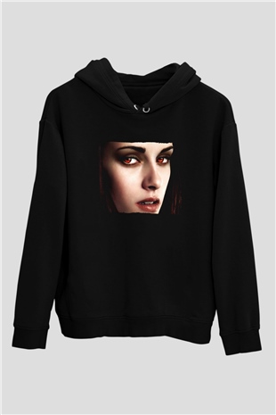 Unisex Alacakaranlık Efsanesi (The Twilight Saga) Baskılı Siyah Kapüşonlu Sweatshirt