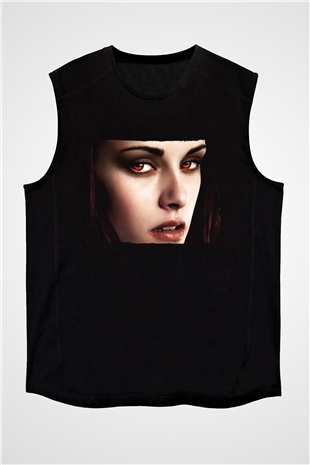 Unisex Alacakaranlık Efsanesi (The Twilight Saga) Baskılı Siyah Kolsuz Tişört