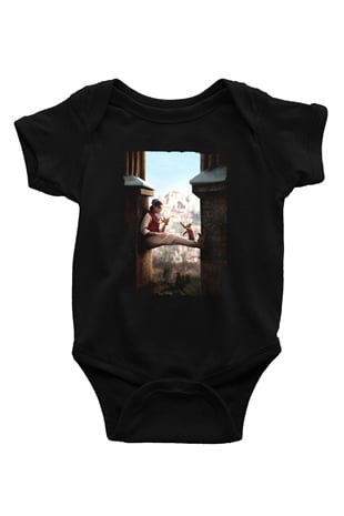 Unisex Aladdin Baskılı Siyah Bebek Body - Zıbın