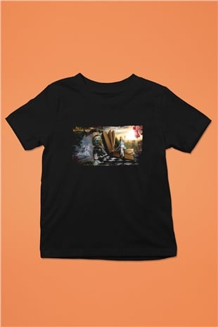 Unisex Alis Harikalar Diyarında Baskılı Siyah Çocuk Tshirt