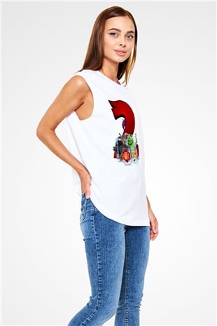 Unisex Angry Birds Baskılı Beyaz Kolsuz Tshirt