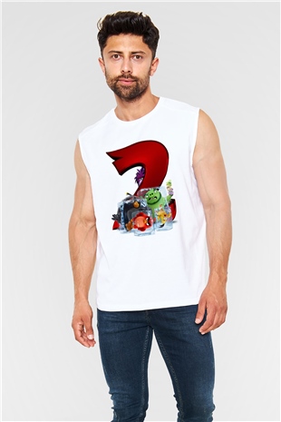 Unisex Angry Birds Baskılı Beyaz Kolsuz Tshirt