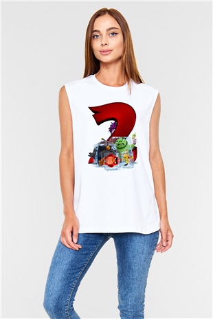Unisex Angry Birds Baskılı Beyaz Kolsuz Tshirt