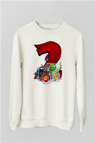 Unisex Angry Birds Baskılı Beyaz Sweatshirt