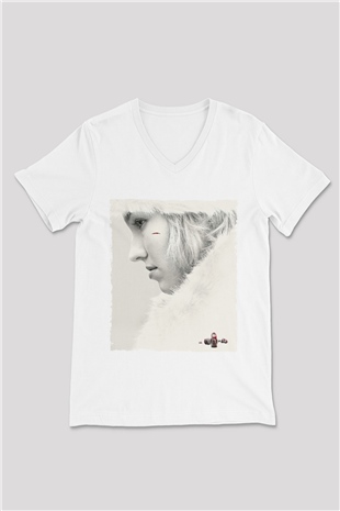 Unisex Anna Baskılı Beyaz V Yaka T-shirt
