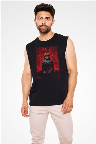 Unisex Annabelle 3 Baskılı Siyah Kolsuz Tişört