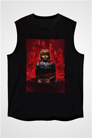 Unisex Annabelle 3 Baskılı Siyah Kolsuz Tişört