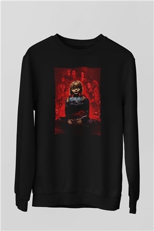 Unisex Annabelle 3 Baskılı Siyah Sweatshirt