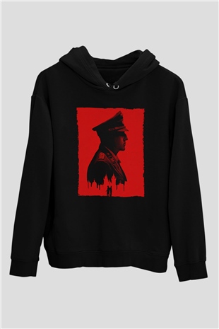 Unisex Anthropoid Baskılı Siyah Kapüşonlu Sweatshirt