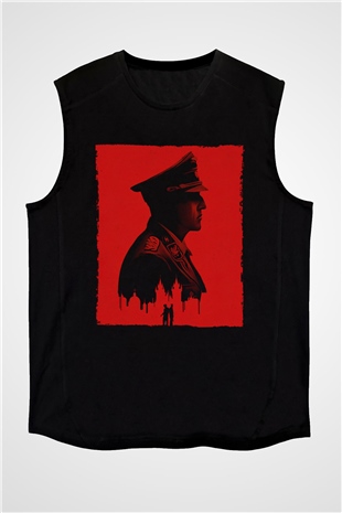 Unisex Anthropoid Baskılı Siyah Kolsuz T-shirt