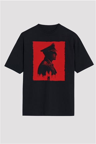 Unisex Anthropoid Baskılı Siyah Oversize T-shirt