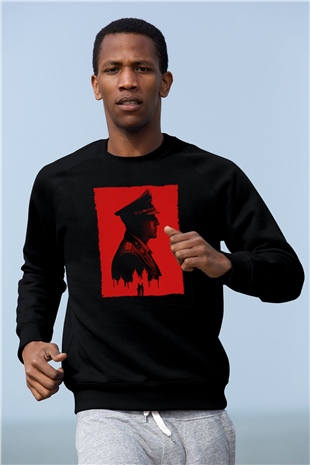 Unisex Anthropoid Baskılı Siyah Sweatshirt