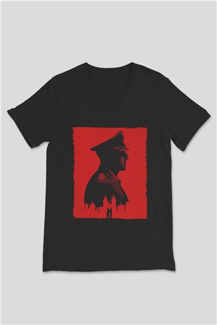 Unisex Anthropoid Baskılı Siyah V Yaka T-shirt