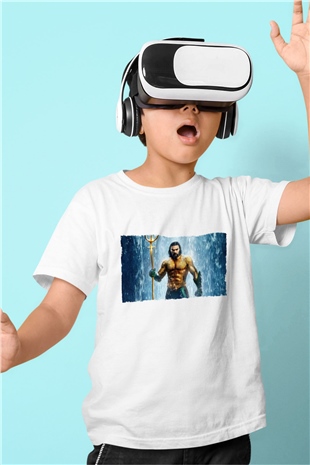 Unisex Aquaman Baskılı Beyaz Çocuk Tişört