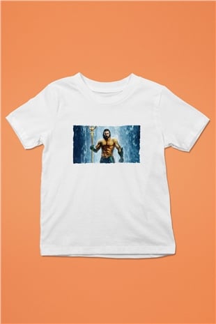 Unisex Aquaman Baskılı Beyaz Çocuk Tişört