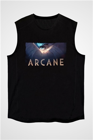 Unisex Arcane Baskılı Siyah Kolsuz Tshirt