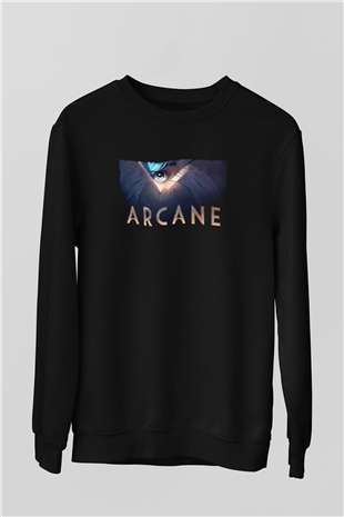Unisex Arcane Baskılı Siyah Sweatshirt