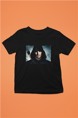 Unisex Arrow Baskılı Siyah Çocuk T-shirt