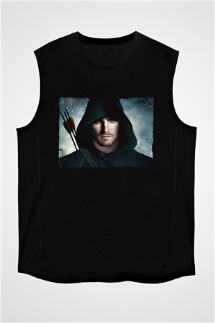 Unisex Arrow Baskılı Siyah Kolsuz T-shirt