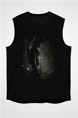 Unisex Arrow Baskılı Siyah Kolsuz Tshirt