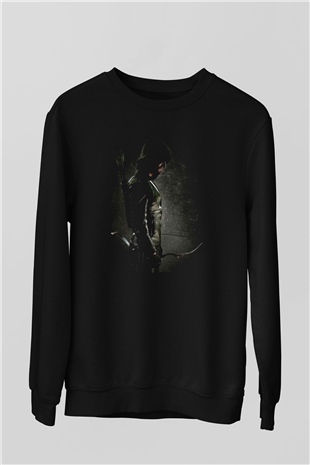 Unisex Arrow Baskılı Siyah Sweatshirt