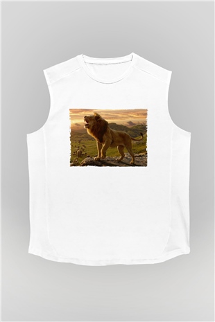 Unisex Aslan Kral (The Lion King) Baskılı Beyaz Kolsuz T-shirt