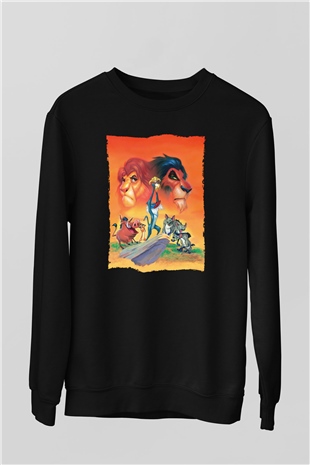 Unisex Aslan Kral (The Lion King) Baskılı Siyah Sweatshirt
