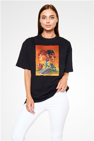 Unisex Aslan Kral (The Lion King) Baskılı Siyah Oversize Tshirt