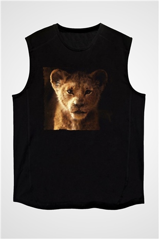 Unisex Aslan Kral (The Lion King) Baskılı Siyah Kolsuz T-shirt