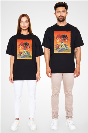 Unisex Aslan Kral (The Lion King) Baskılı Siyah Oversize Tshirt