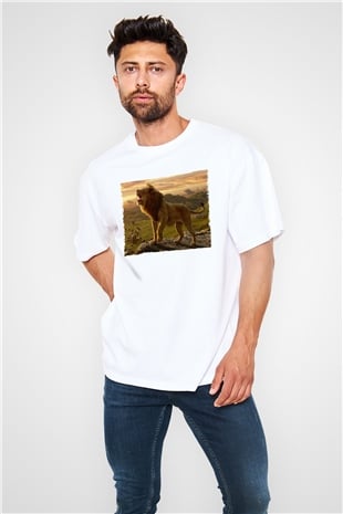 Unisex Aslan Kral (The Lion King) Baskılı Beyaz Oversize T-shirt