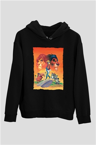 Unisex Aslan Kral (The Lion King) Baskılı Siyah Kapüşonlu Sweatshirt
