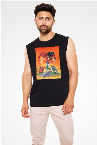 Unisex Aslan Kral (The Lion King) Baskılı Siyah Kolsuz Tshirt