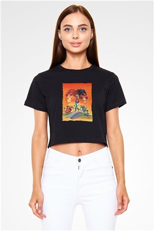 Unisex Aslan Kral (The Lion King) Baskılı Siyah Crop Top Tshirt