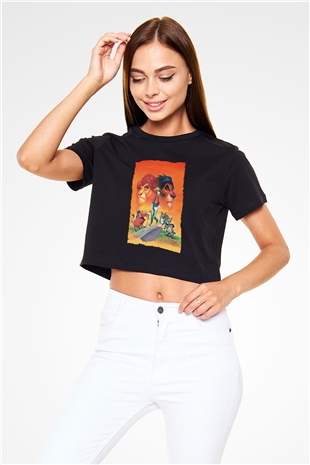 Unisex Aslan Kral (The Lion King) Baskılı Siyah Crop Top Tshirt