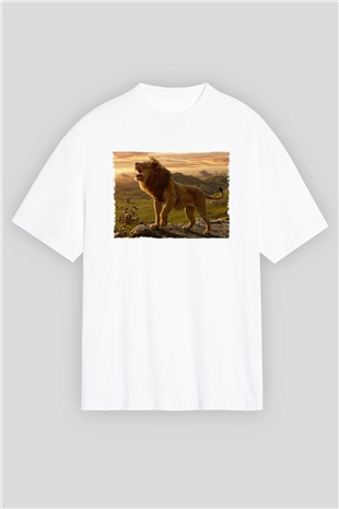 Unisex Aslan Kral (The Lion King) Baskılı Beyaz Oversize T-shirt
