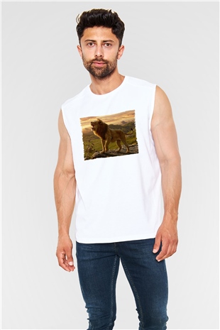 Unisex Aslan Kral (The Lion King) Baskılı Beyaz Kolsuz T-shirt