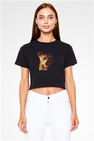 Unisex Aslan Kral (The Lion King) Baskılı Siyah Crop Top T-shirt