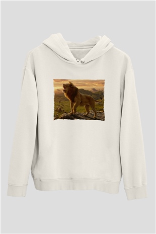Unisex Aslan Kral (The Lion King) Baskılı Beyaz Kapüşonlu Sweatshirt