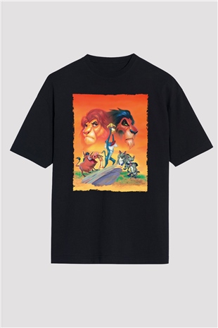 Unisex Aslan Kral (The Lion King) Baskılı Siyah Oversize Tshirt
