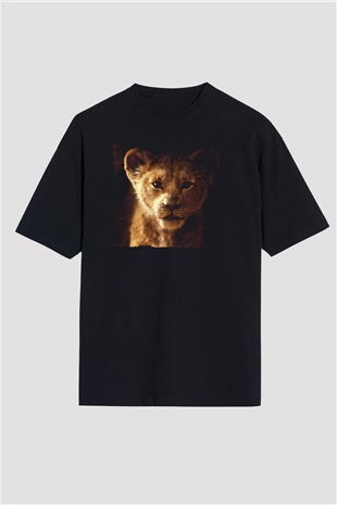 Unisex Aslan Kral (The Lion King) Baskılı Siyah Oversize T-shirt