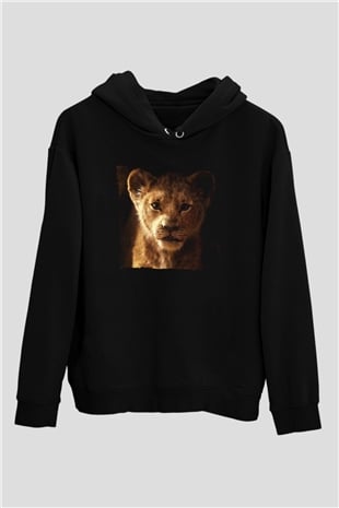 Unisex Aslan Kral (The Lion King) Baskılı Siyah Kapüşonlu Sweatshirt