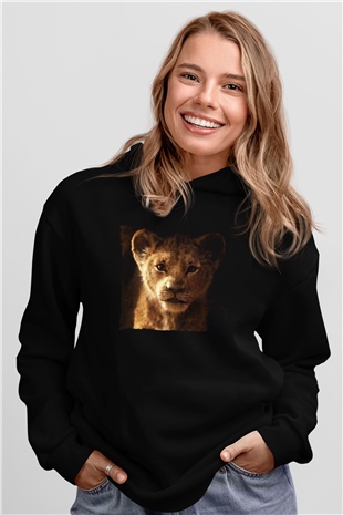 Unisex Aslan Kral (The Lion King) Baskılı Siyah Kapüşonlu Sweatshirt