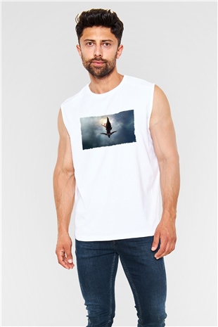 Unisex Assassins Creed Baskılı Beyaz Kolsuz Tişört