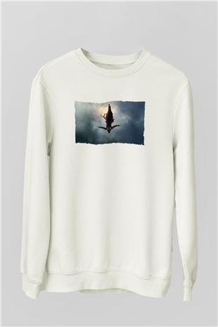 Unisex Assassins Creed Baskılı Beyaz Sweatshirt