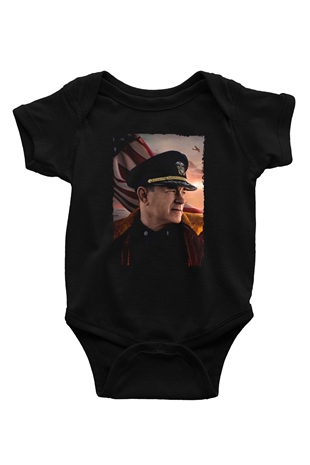 Unisex Atlantik Savaşı (Greyhound) Baskılı Siyah Bebek Body - Zıbın
