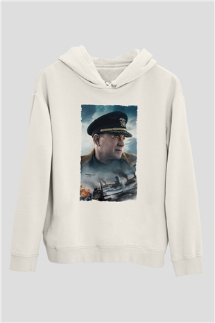 Unisex Atlantik Savaşı (Greyhound) Baskılı Beyaz Kapüşonlu Sweatshirt